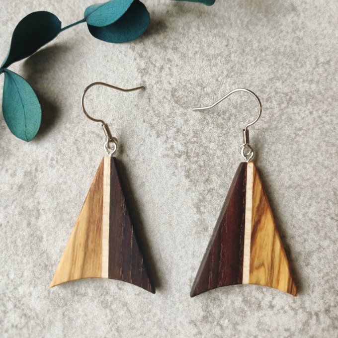 boucles d'oreilles en bois avec différentes couleurs