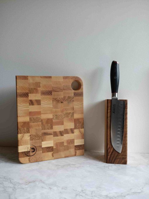 planche à découper en bois frene assemblage billot de boucher