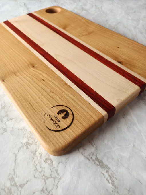 planche à découper en bois massif érable et merisier, forme rectangulaire