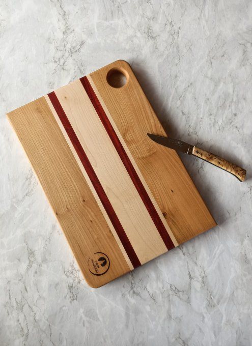 planche à découper en bois massif érable et merisier, forme rectangulaire
